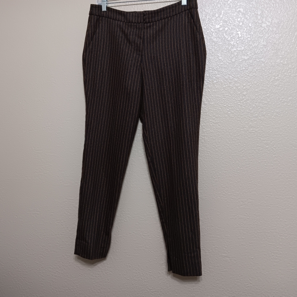 Wes Gordon Gray Orange Pin Striped Wool Slacks Pants